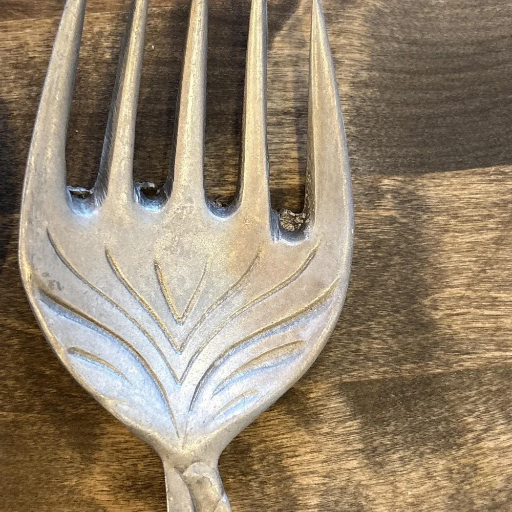 Vintage Hand-Cast Pewter Koi Fish Salad Serving Set - Artisan C.16 Pattern 11.5